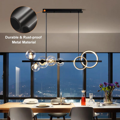 HMR - Bubi Minimalist 5-Light Glass Globe Shade Sputnik Kitchen Island Light Globe Light Black