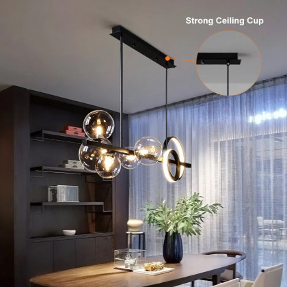 HMR - Bubi Minimalist 5-Light Glass Globe Shade Sputnik Kitchen Island Light Globe Light Black