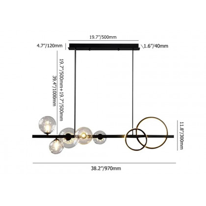 HMR - Bubi Minimalist 5-Light Glass Globe Shade Sputnik Kitchen Island Light Globe Light Black