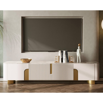 HMR - Artus Modern TV Stand Stone Top 4 Doors with Storage Media Console
