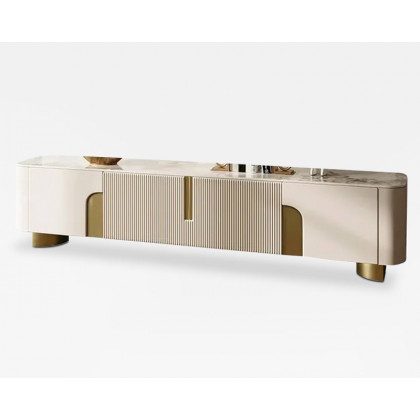 HMR Artus Modern TV Stand Stone Top 4 Doors with Storage Media Console - Beige, 78.7"W x 15.7"D x 20.5"H