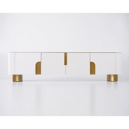 HMR Artus Modern TV Stand Stone Top 4 Doors with Storage Media Console - Beige, 78.7"W x 15.7"D x 20.5"H