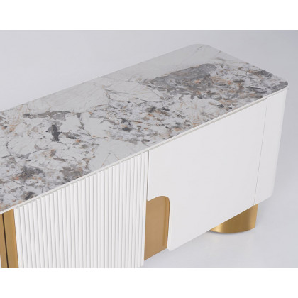 HMR Artus Modern TV Stand Stone Top 4 Doors with Storage Media Console - Beige, 78.7"W x 15.7"D x 20.5"H