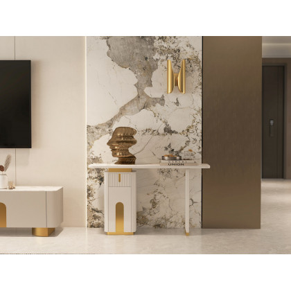 HMR Artus Modern TV Stand Stone Top 4 Doors with Storage Media Console - Beige, 78.7"W x 15.7"D x 20.5"H