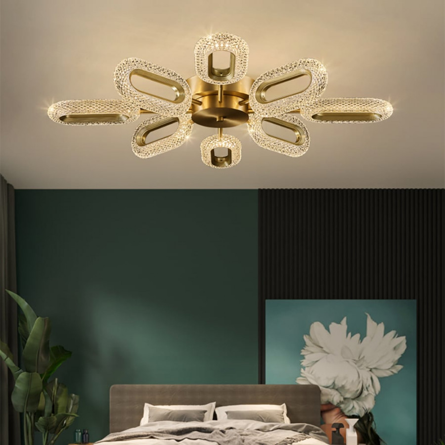 HMR - Ovated Brass Semi Flush Mount Light 8-Light LED Ceiling Light Ring Light Fixture in Gold