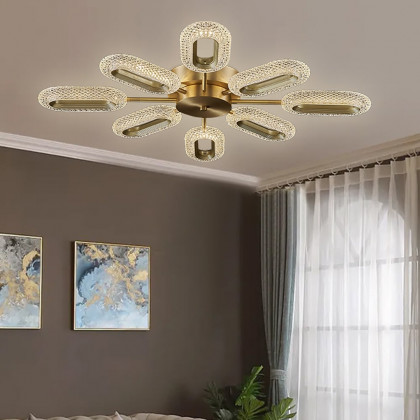 HMR - Ovated Brass Semi Flush Mount Light 8-Light LED Ceiling Light Ring Light Fixture in Gold