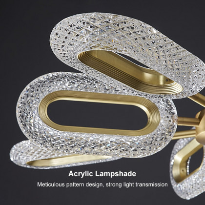 HMR - Ovated Brass Semi Flush Mount Light 8-Light LED Ceiling Light Ring Light Fixture in Gold