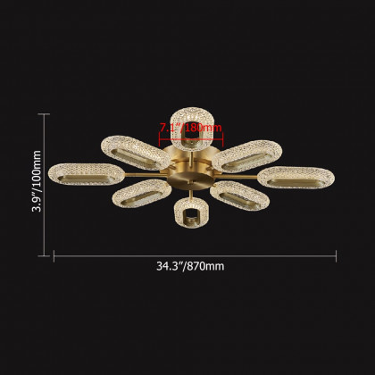 HMR - Ovated Brass Semi Flush Mount Light 8-Light LED Ceiling Light Ring Light Fixture in Gold