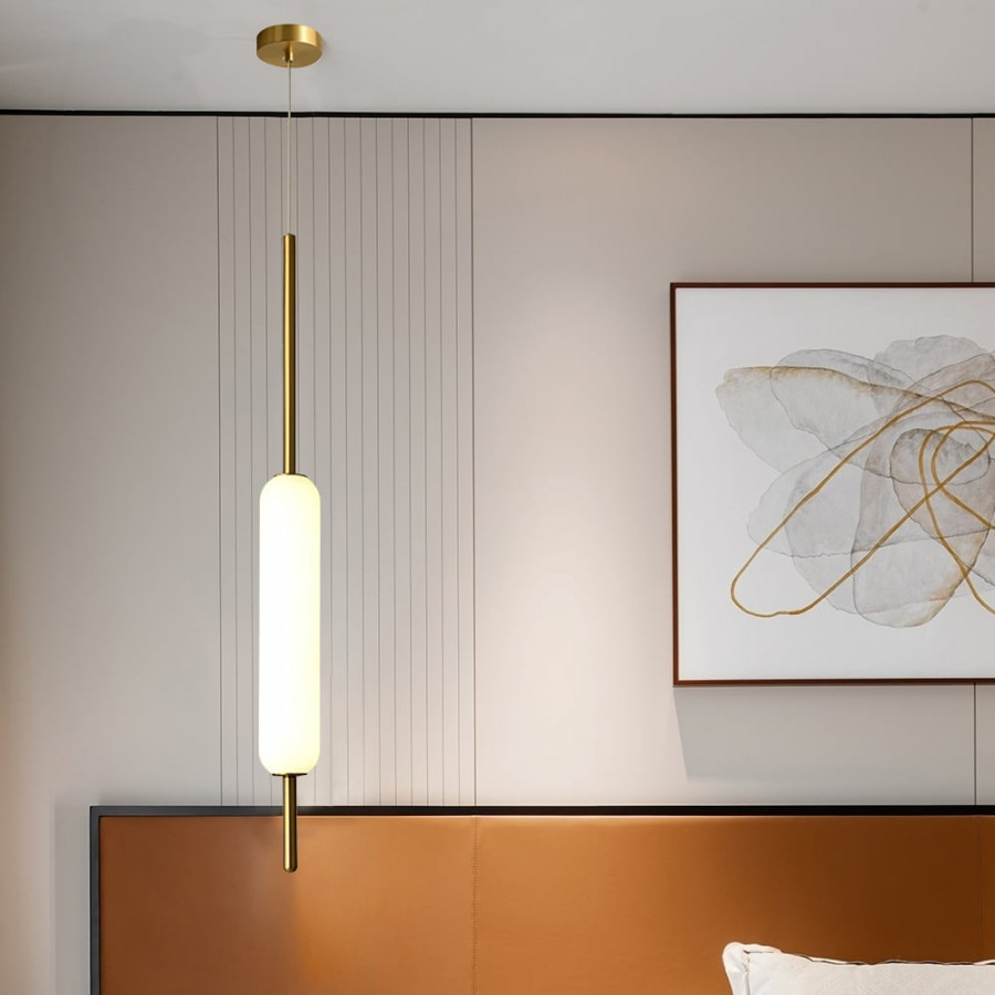 HMR - Minimalist White Pendant Light Fixture LED Single Hanging Light Brass Finish
