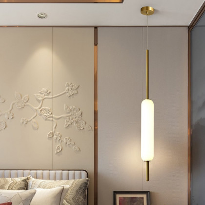 HMR - Minimalist White Pendant Light Fixture LED Single Hanging Light Brass Finish