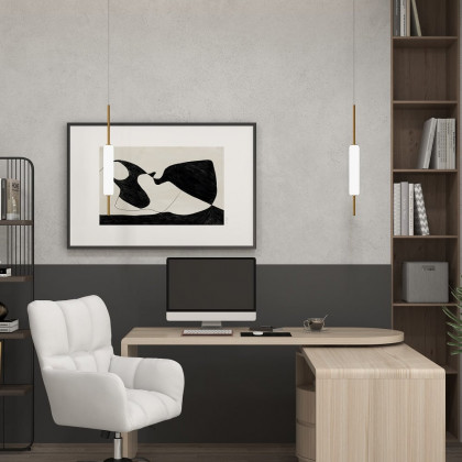 HMR - Minimalist White Pendant Light Fixture LED Single Hanging Light Brass Finish