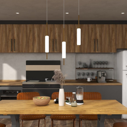 HMR - Minimalist White Pendant Light Fixture LED Single Hanging Light Brass Finish