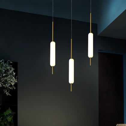 HMR - Minimalist White Pendant Light Fixture LED Single Hanging Light Brass Finish