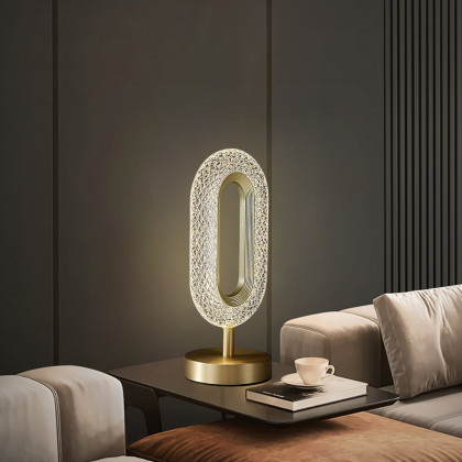 HMR - Ovated Modern LED Table Lamp Plug in Desk Lamps for Living Room Ring Shape in Gold