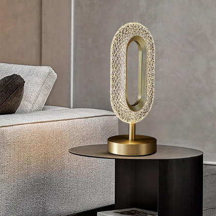 HMR - Ovated Modern LED Table Lamp Plug in Desk Lamps for Living Room Ring Shape in Gold