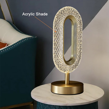 HMR - Ovated Modern LED Table Lamp Plug in Desk Lamps for Living Room Ring Shape in Gold