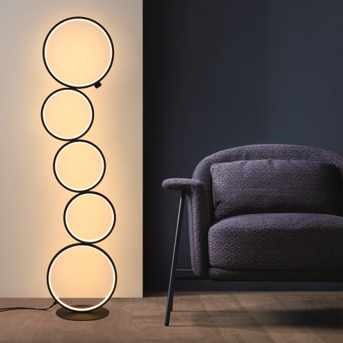 HMR Multi-Head Integrated LED Floor Lamp 5-Ring Geometric Standing Light - Black