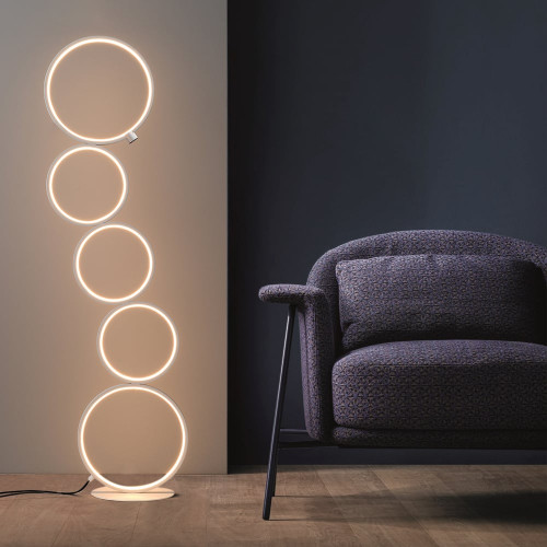 HMR Multi-Head Integrated LED Floor Lamp 5-Ring Geometric Standing Light - White