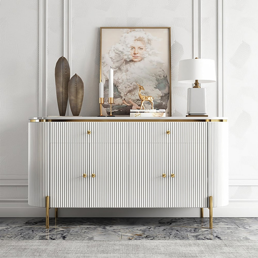 HMR - Yelly 55.1" Modern Marble Top Buffet & Sideboard Doors & Drawers & Shelves
