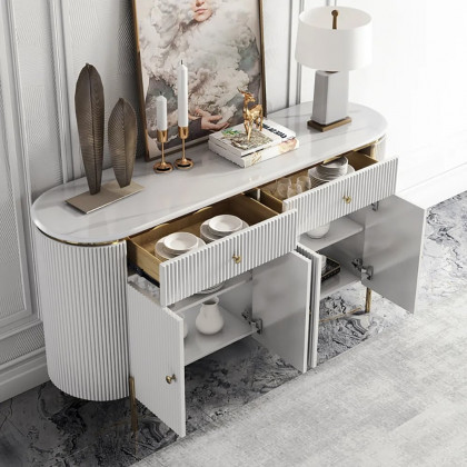 HMR - Yelly 55.1" Modern Marble Top Buffet & Sideboard Doors & Drawers & Shelves