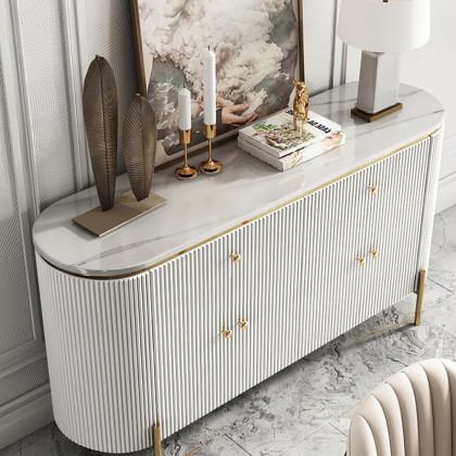 HMR - Yelly 55.1" Modern Marble Top Buffet & Sideboard Doors & Drawers & Shelves