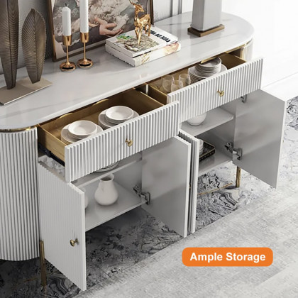 HMR - Yelly 55.1" Modern Marble Top Buffet & Sideboard Doors & Drawers & Shelves