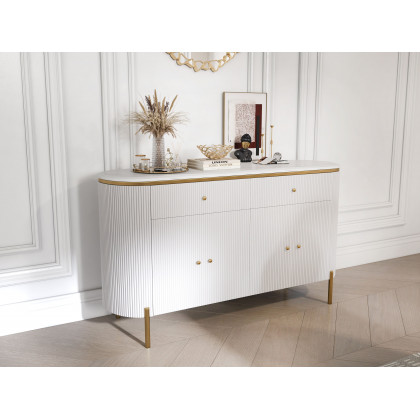 HMR - Yelly 55.1" Modern Marble Top Buffet & Sideboard Doors & Drawers & Shelves