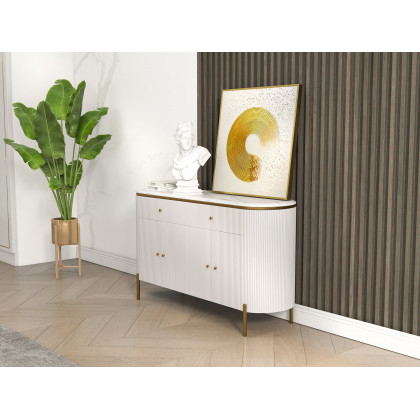 HMR - Yelly 55.1" Modern Marble Top Buffet & Sideboard Doors & Drawers & Shelves