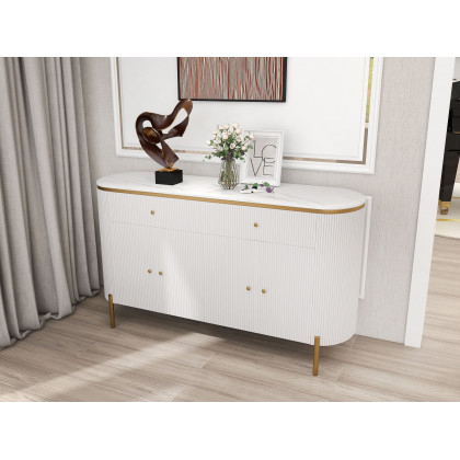 HMR - Yelly 55.1" Modern Marble Top Buffet & Sideboard Doors & Drawers & Shelves