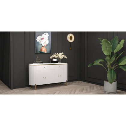 HMR - Yelly 55.1" Modern Marble Top Buffet & Sideboard Doors & Drawers & Shelves