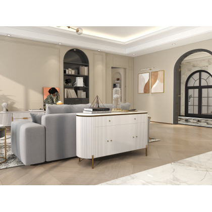 HMR - Yelly 55.1" Modern Marble Top Buffet & Sideboard Doors & Drawers & Shelves