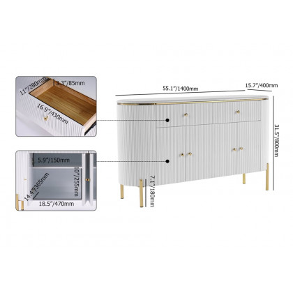 HMR - Yelly 55.1" Modern Marble Top Buffet & Sideboard Doors & Drawers & Shelves