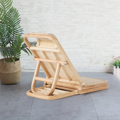 HMR - Scandinavian Rattan & Wood Outdoor Long Reclining Chaise Patio Lounge Chair in Natural