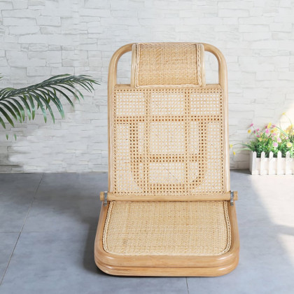HMR - Scandinavian Rattan & Wood Outdoor Long Reclining Chaise Patio Lounge Chair in Natural