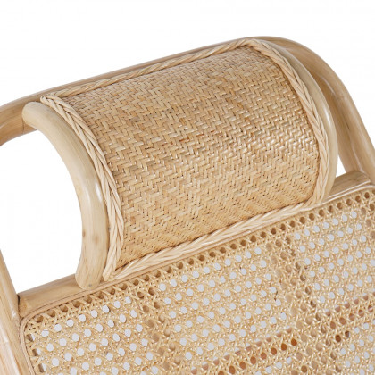 HMR - Scandinavian Rattan & Wood Outdoor Long Reclining Chaise Patio Lounge Chair in Natural