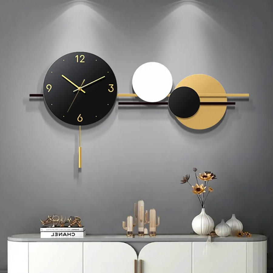 HMR - Geometric Round Digital Large Wall Clock Oversized in Black/White/Yellow