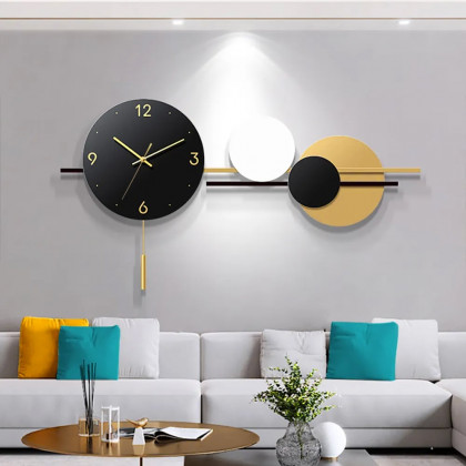 HMR - Geometric Round Digital Large Wall Clock Oversized in Black/White/Yellow