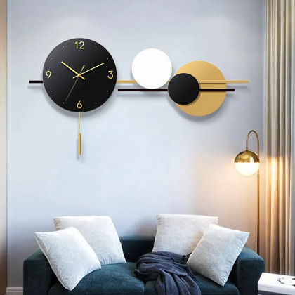 HMR - Geometric Round Digital Large Wall Clock Oversized in Black/White/Yellow