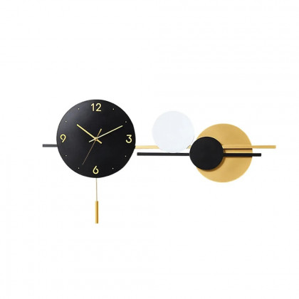 HMR - Geometric Round Digital Large Wall Clock Oversized in Black/White/Yellow