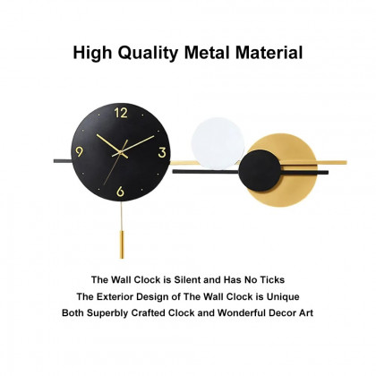 HMR - Geometric Round Digital Large Wall Clock Oversized in Black/White/Yellow