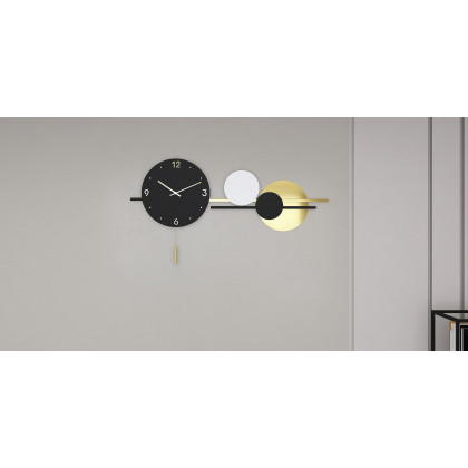 HMR - Geometric Round Digital Large Wall Clock Oversized in Black/White/Yellow