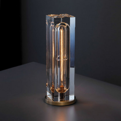 HMR - Postmodern 1-Light Crystal Table Lamp with On / Off Switch in Antique Brass