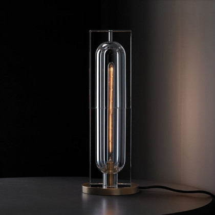 HMR - Postmodern 1-Light Crystal Table Lamp with On / Off Switch in Antique Brass