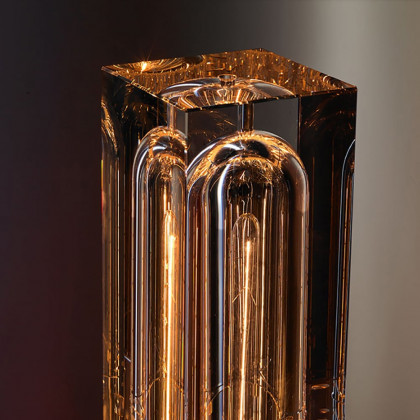 HMR - Postmodern 1-Light Crystal Table Lamp with On / Off Switch in Antique Brass