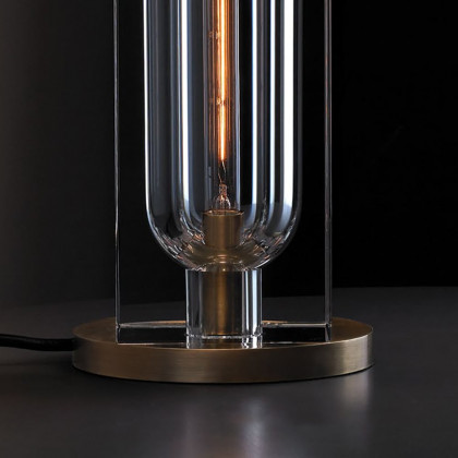 HMR - Postmodern 1-Light Crystal Table Lamp with On / Off Switch in Antique Brass