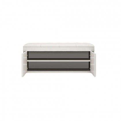 HMR - White Entryway Bench with Shoe Storage Leather Upholstered