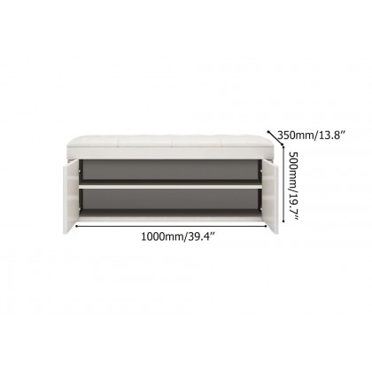 HMR - White Entryway Bench with Shoe Storage Leather Upholstered