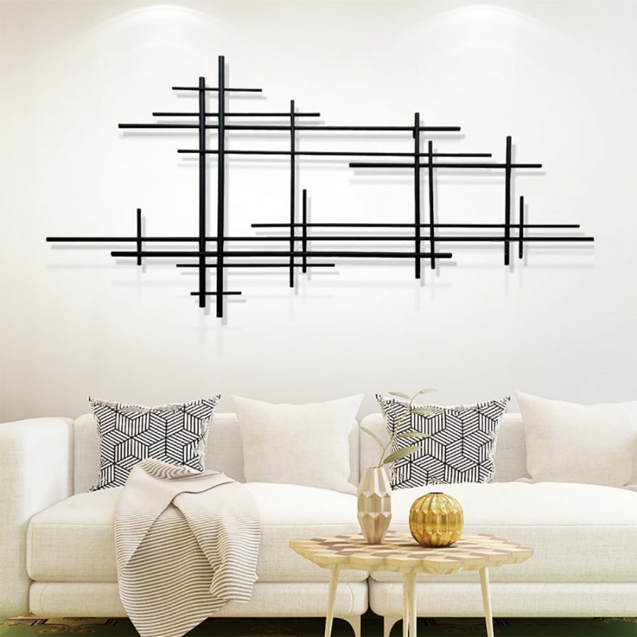 HMR - 39" Minimalist Black Metal Wall Decor with Vertical Lines for Living Room,Office,Hotel