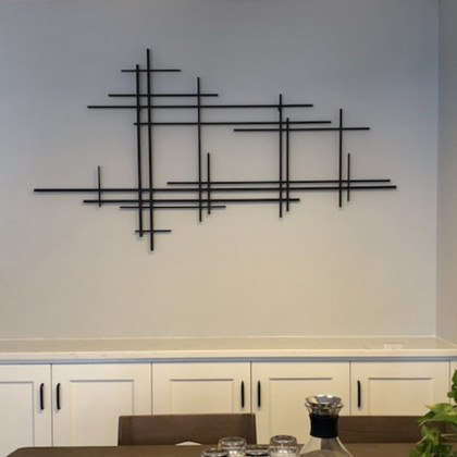 HMR - 39" Minimalist Black Metal Wall Decor with Vertical Lines for Living Room,Office,Hotel