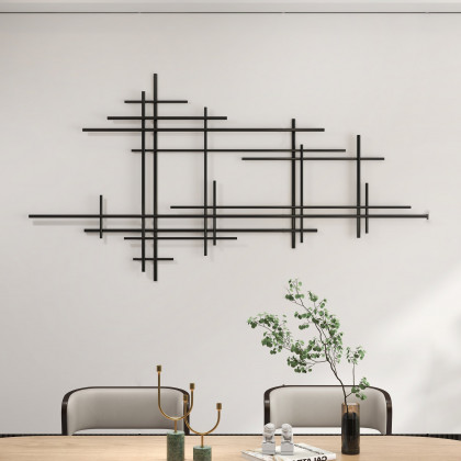 HMR - 39" Minimalist Black Metal Wall Decor with Vertical Lines for Living Room,Office,Hotel